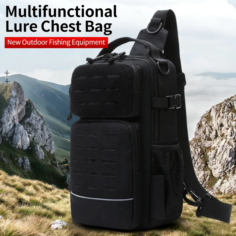 

Fishing Crossbody Bag Camouflage Tactical Chest Bag Rod Holders Fish Equipment Fixing Strap Camping Outdoor Multifunctional Bag