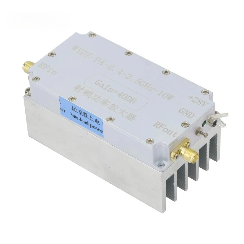2.4-2.5GHz RF Power Amplifier 10W Output 40DB Gain Aluminum Heat Sink RF Signal Amplification Module 28V DC Supply
