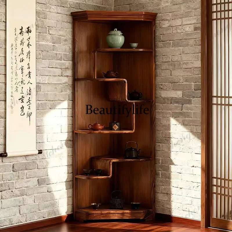 Y136 Medieval solid wood corner cabinet shelf New Chinese corner cabinet Study shelf Song style display shelf