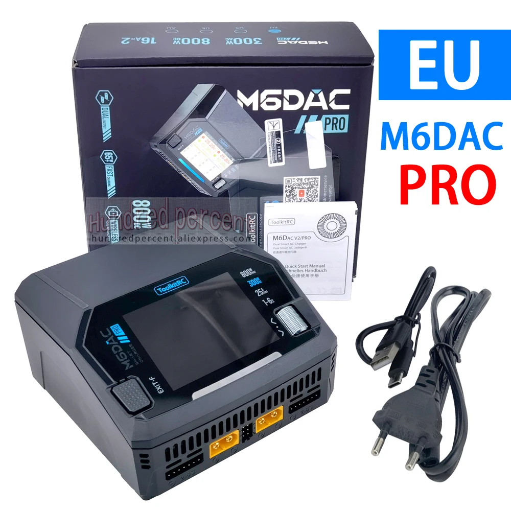 ToolkitRC M6DAC PRO V2 ثنائي القناة الذكية يبو شاحن بطارية مفرغ التيار المتناوب 200 واط تيار مستمر 800 واط 16A ل 1-6S LiHV يبو PD65W FPV الطائرة بدون طيار