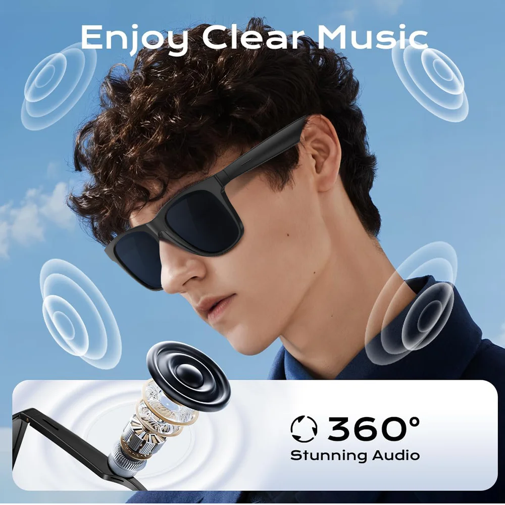 Nowe inteligentne okulary LAXASFIT z zestawem słuchawkowym Bluetooth 2 w 1, połączenia Bluetooth, asystent głosowy, ochrona przed niebieskim światłem, inteligentne okulary przeciwsłoneczne