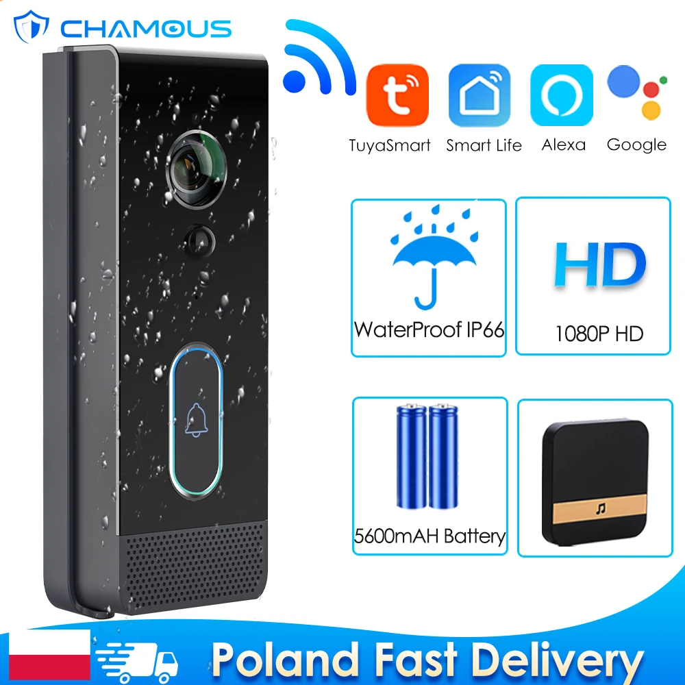 Tuya Video Doorbell WiFi Outdoor Door Bell Waterproof IP65 Battery Intercom Smart Home Google Alexa Wireless Door Phone Camera