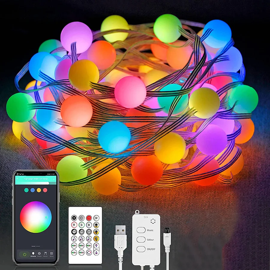 5M/10M LED Globe Fairy Lights BT Smart RGB Remote String Lights Garland for Party Wedding Garden Patio Christmas Tree Decoration