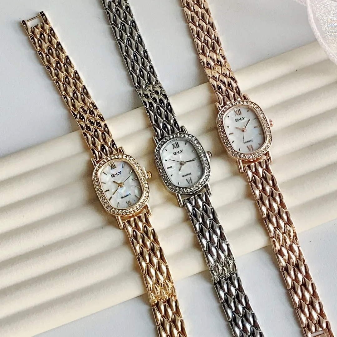 ساعة نسائية عصرية بيضاوية مرصعة بالألماس وسوار ساعة يد نسائية على شكل ساعة كوارتز أنيقة هدية relogio feminino