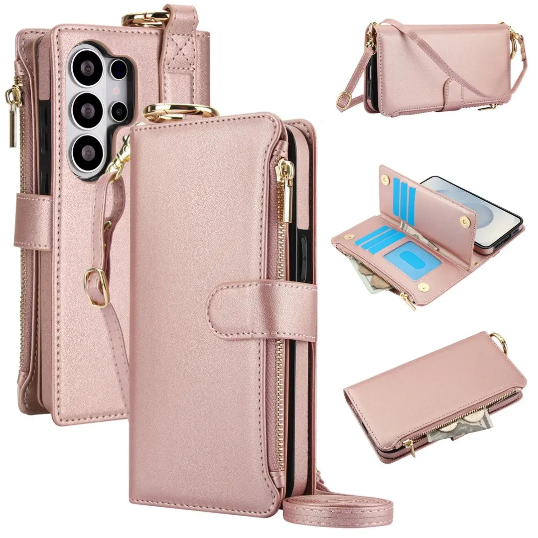 

Crossbody Zipper Wallet Card Slot Holder Leather Phone Case For Samsung Galaxy S26 S25 S24 Ultra S23 S22 Plus Flip Stand Cover