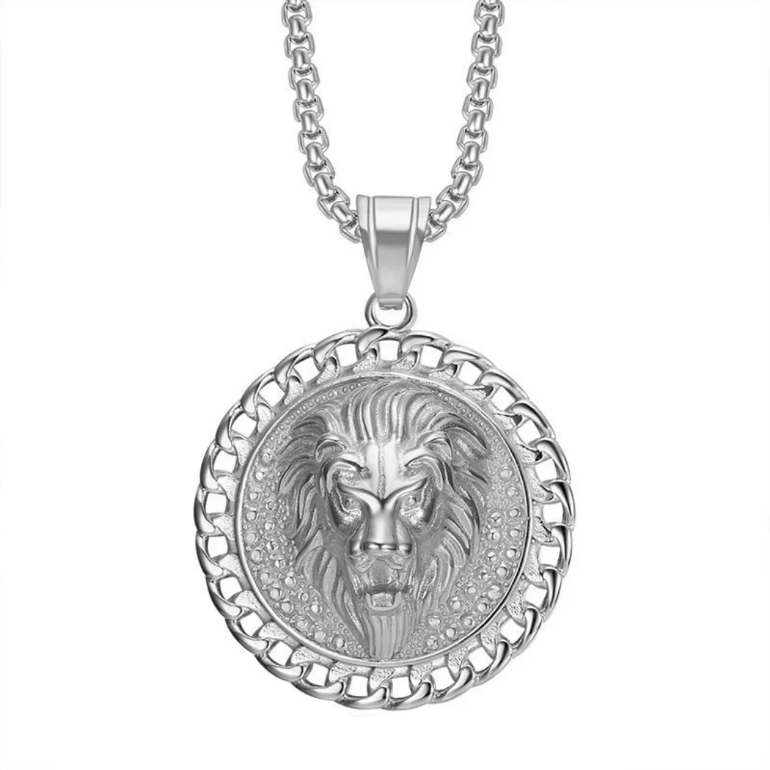 Punk Round Cuban Chain Lion Head Violent Animal Pendant Male Gold Silver Color Stianless Steel Necklace For Woman Trendy Jewelry