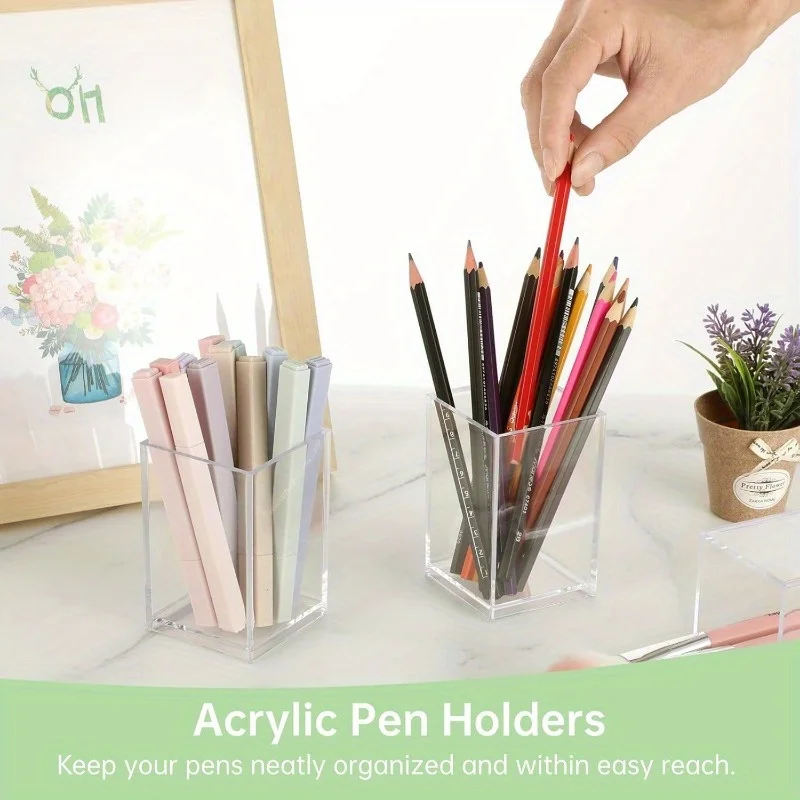 Pen Container Solid Acrylic Multifunctional Desktop Makeup Brush Pencil Holder Container Home Supplies Pen Organizer Pen Pot