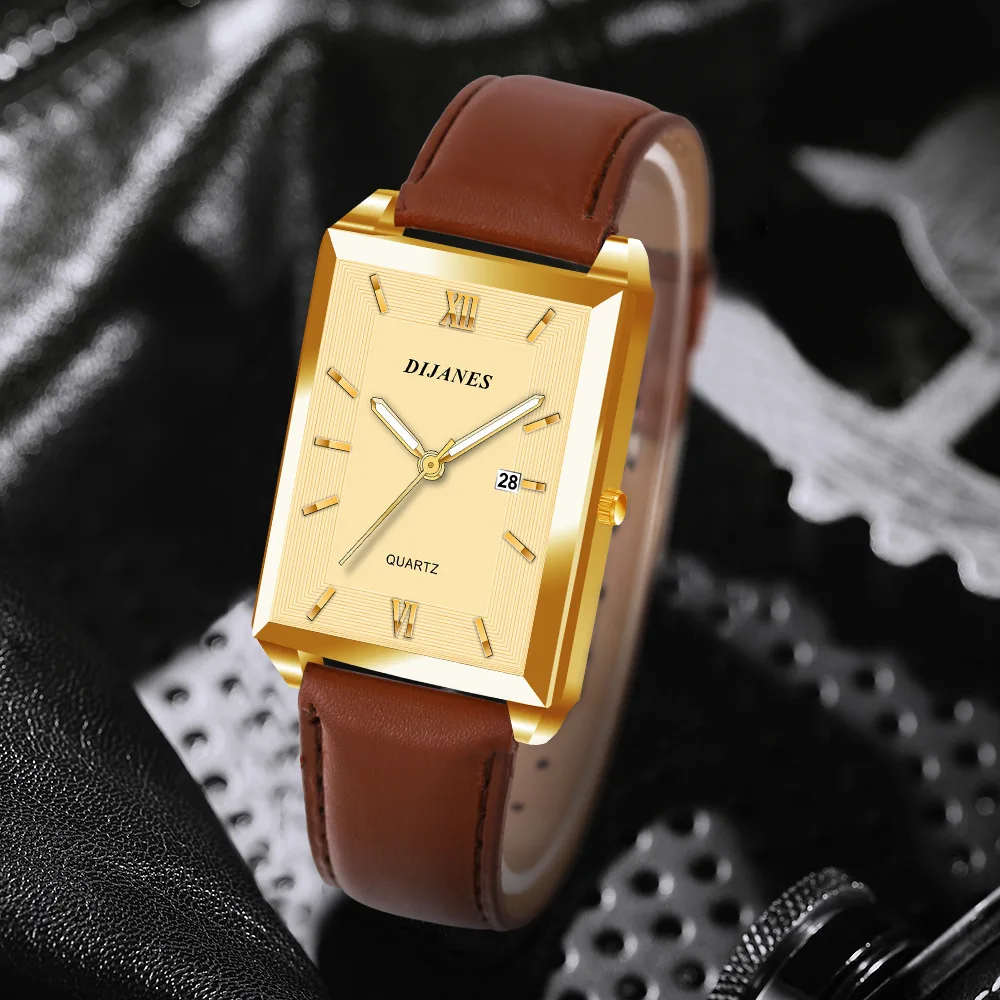 Fashionable Classic Men Watches Men's Square Calendar PU Leather Male Wristwatches ideal Choice for Gifts Father's Day Gift