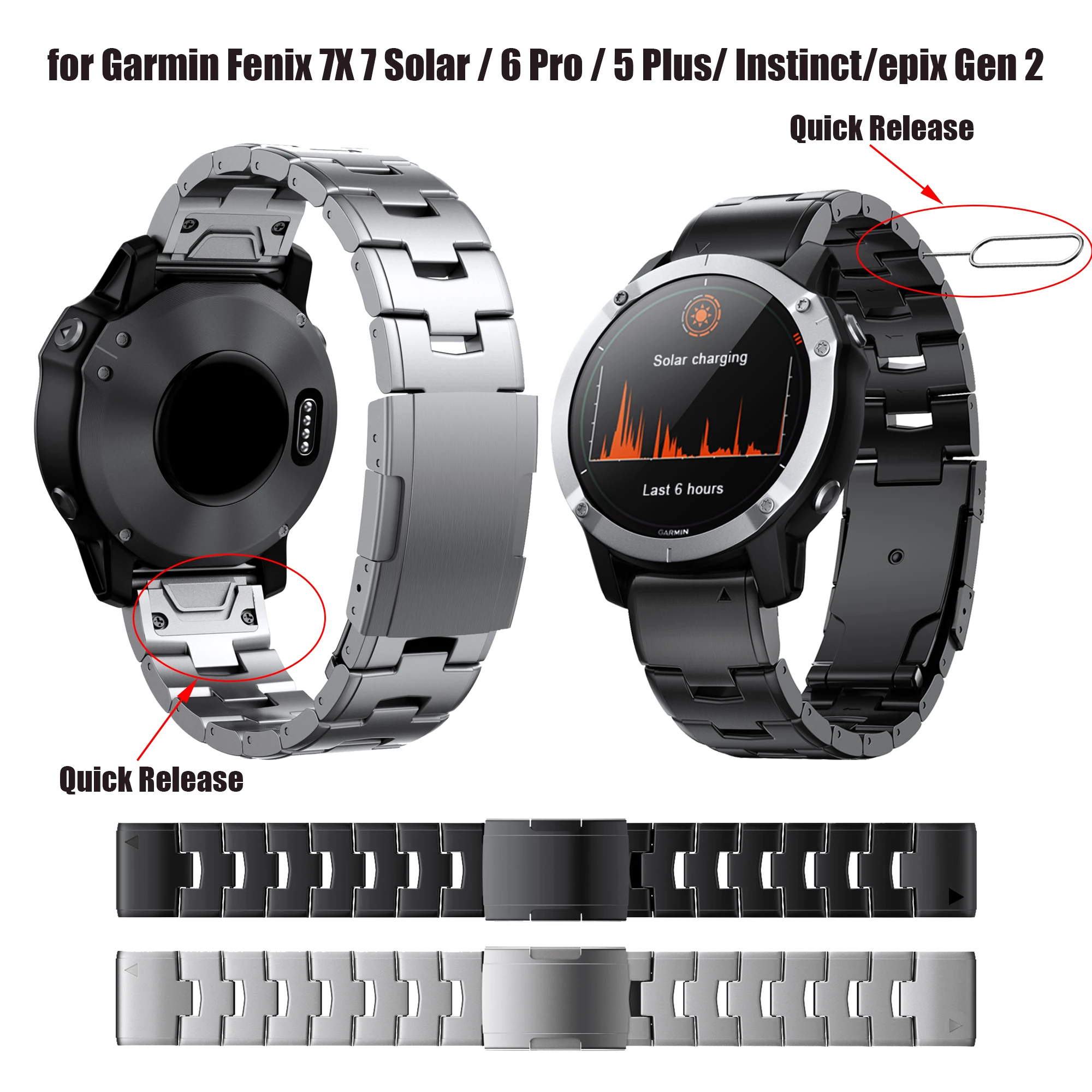 Correa de reloj de Metal de titanio de ajuste rápido de 22 y 26mm para Garmin Fenix 7X/7 Solar/6X/6 Pro/5 Plus/epix Gen2/Instinct 1/2