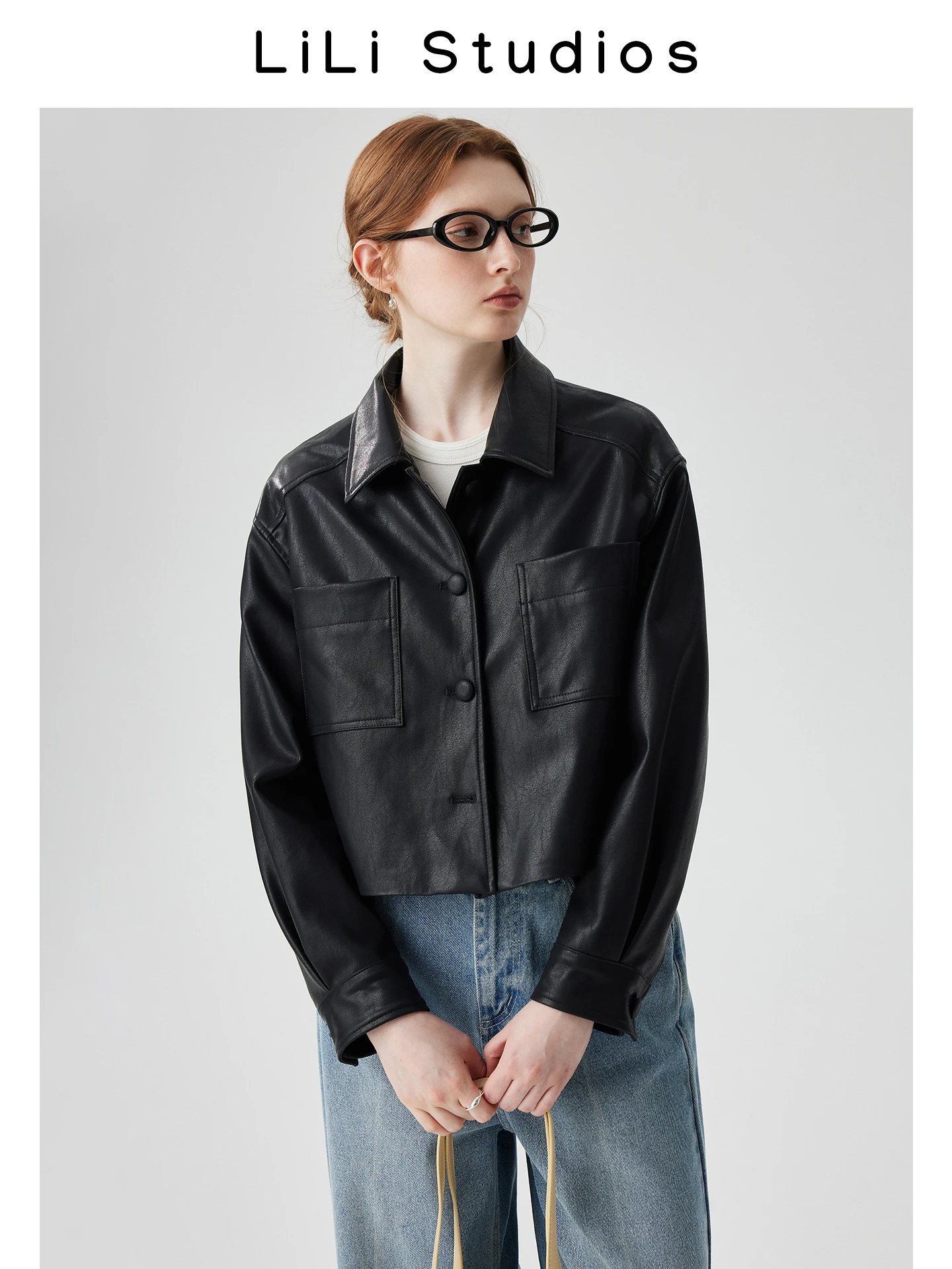 Kurtka damska ze sztucznej skóry PU, z kołnierzem, w stylu motocyklowym, modna, jesienna nowość, młodzieżowa, z włókna poliestrowego.