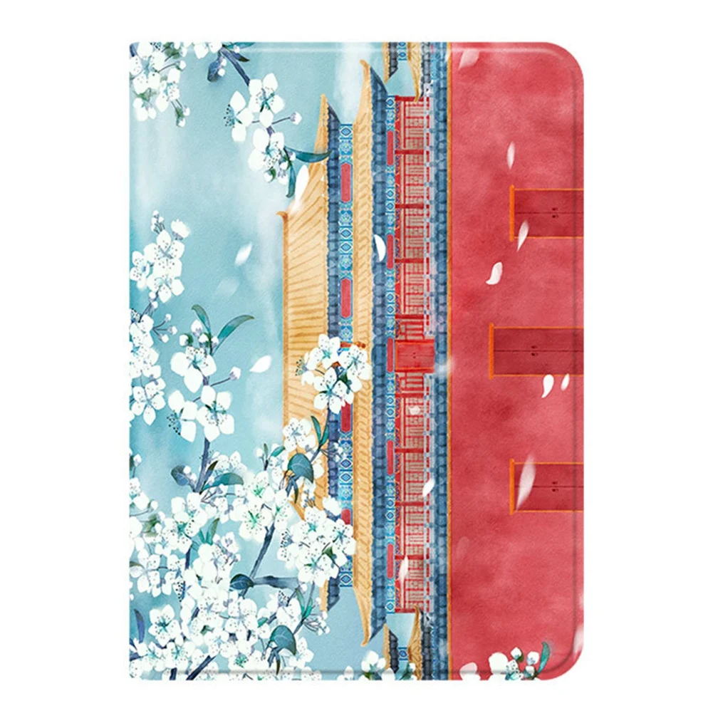 for iPad 10.2 Protective Case Chinese Style Light and Anti Falling Silk Texture Protective Case with Non-Slip Bracket C