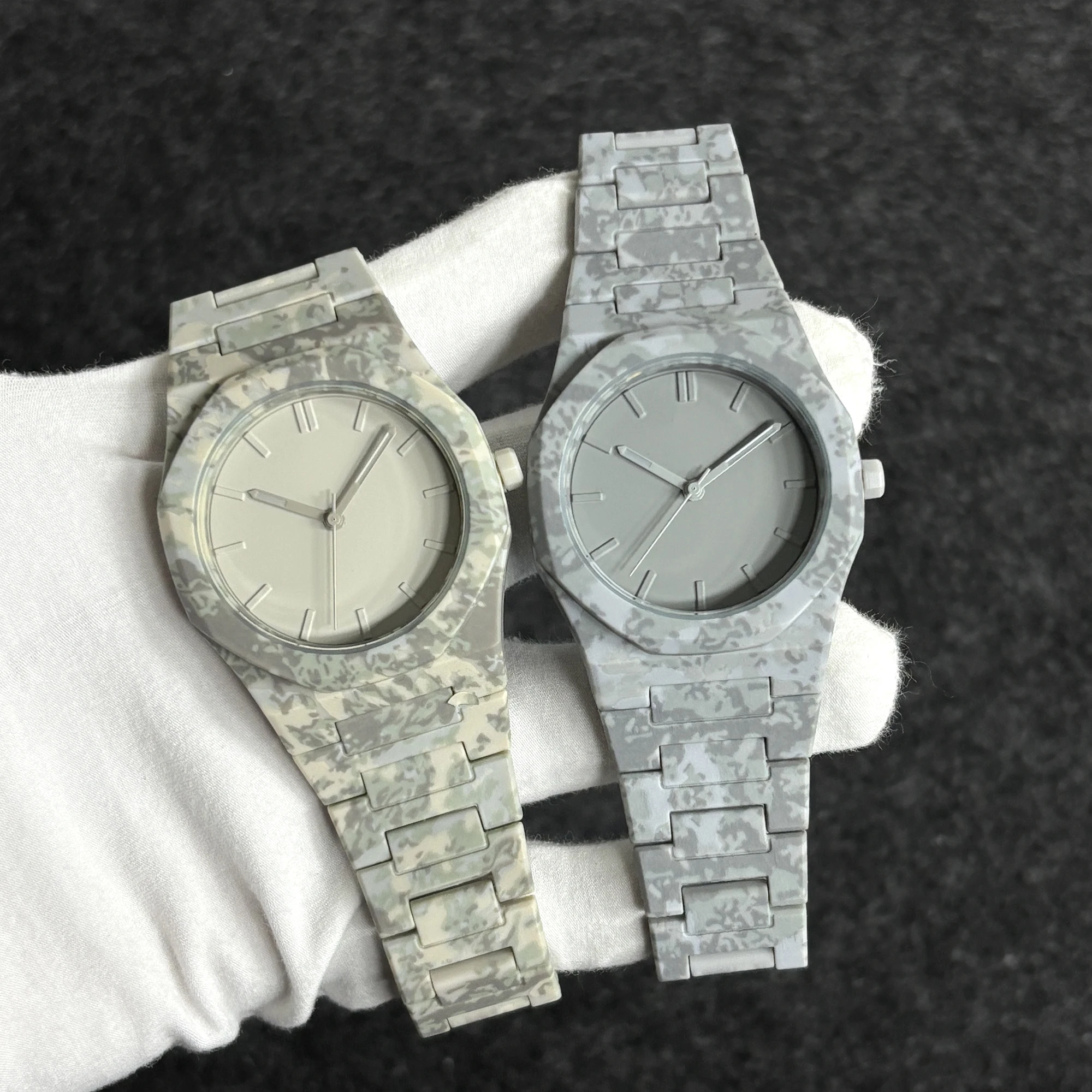 Novo relógio camuflado de policarbonato masculino casual esportivo design camuflado conjunto de relógio de quartzo