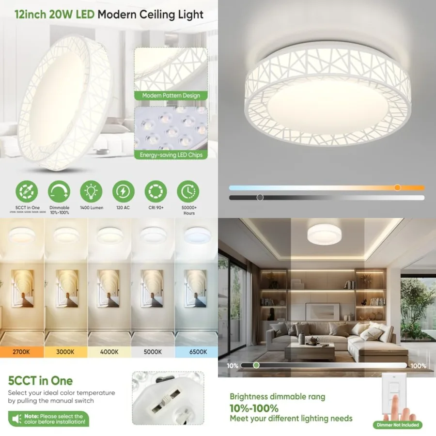 

Flush Mount Ceiling Light, Modern LED Ceiling Light Fixture, 20W 1400LM 2700-6500K Adjustable, Dimmable Ceilg Lights for Bedroo