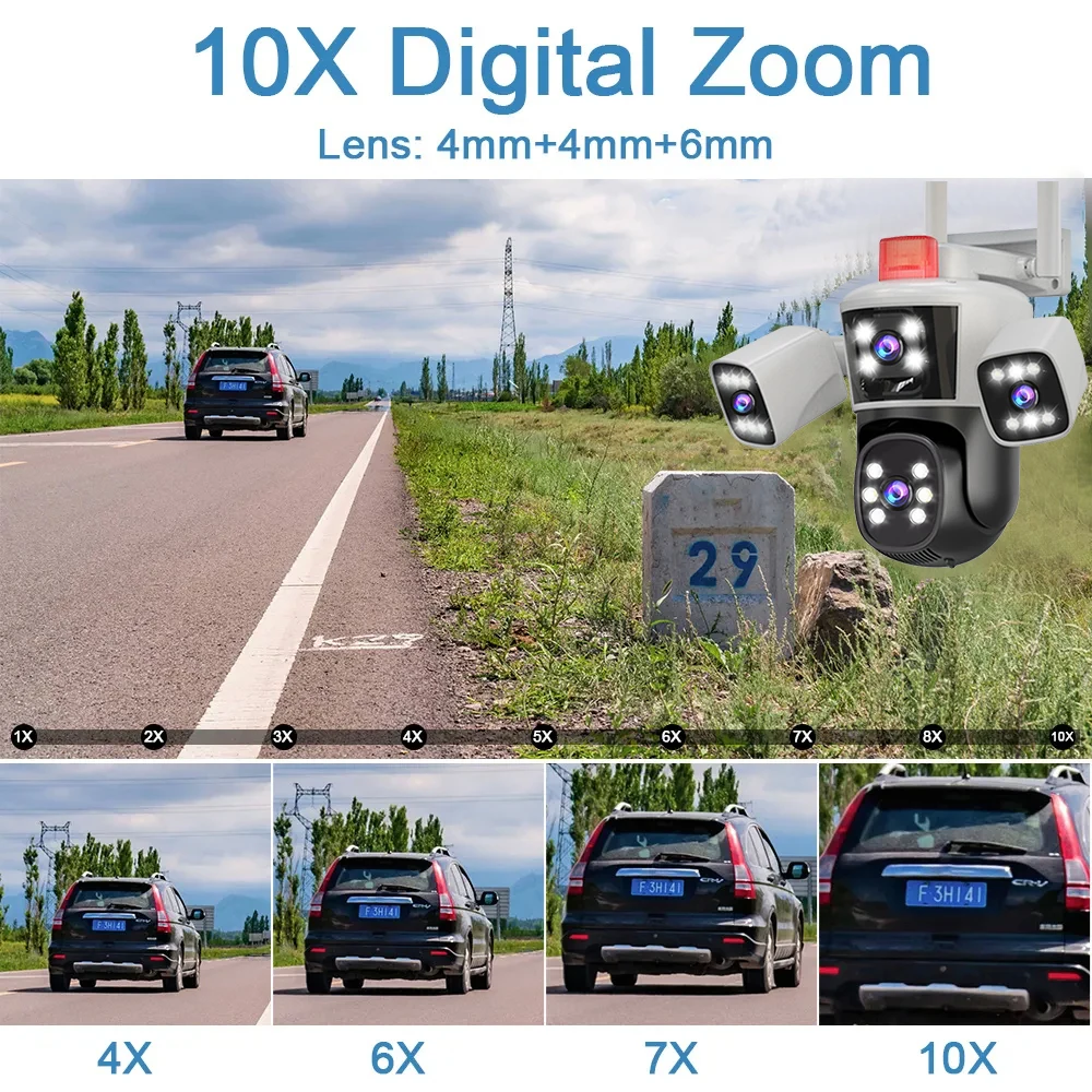 Linook 16MP 8K 4 lentes 10x número zoom ao ar livre à prova d'água CCTV WIFI conexão de telefone câmera IP pan tilt 360 inteligente