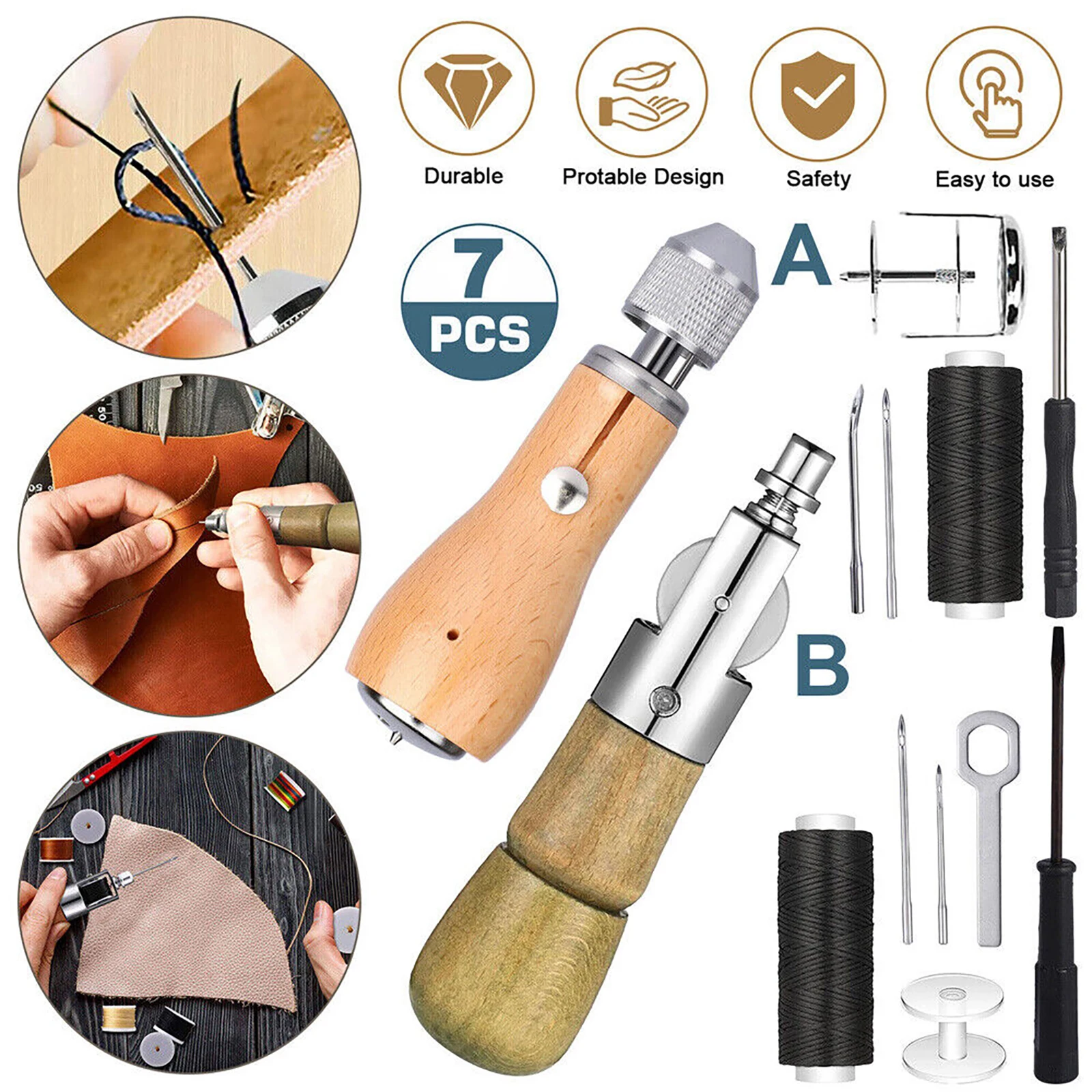 Leather Sewing Awl Thread Kit Hand Sewing Machine Thread Needles DIY Craft Shoemaker Canvas Repair Tool New