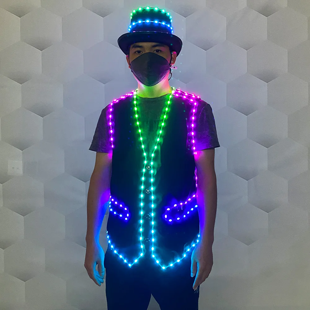 

LED glow-in-the-dark vest hat Ballroom costume Jacket DJ Singer Dancer Glow vest Stage party performance Glow suit