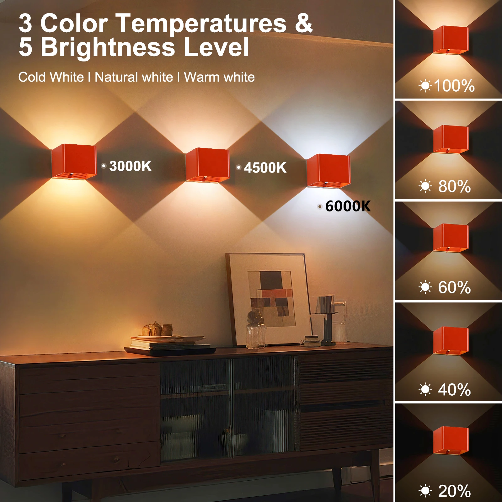 Battery-Powered Wall Light, 3 Color Temperature and Brightness Settings, Remote Control and Motion Sensor, Cordless Magnetic 4000Mah Rechargeable Led Light, Suitable for Bedroom, Living Room, Hallway