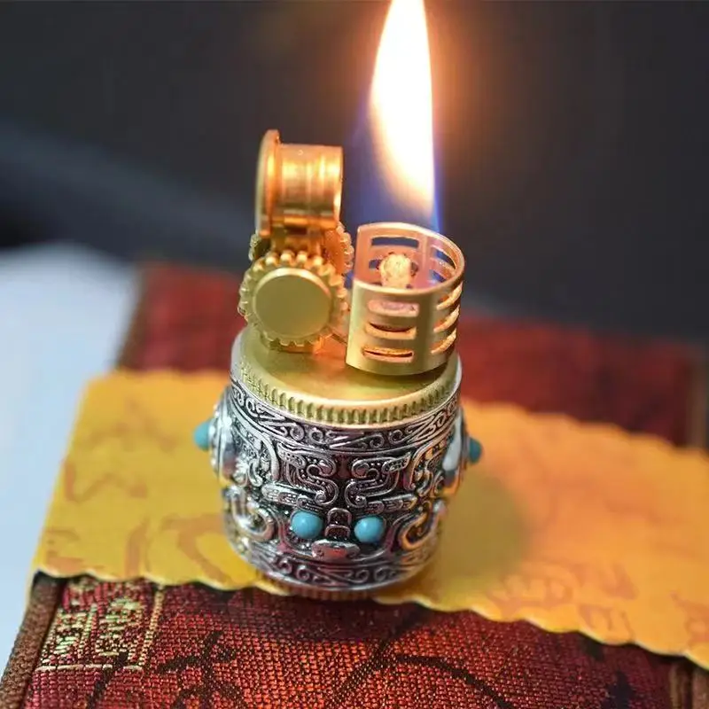 Lighter Collectible Silver Armor Chubby Portable Retro Creative Windproof Cigar Cigarette Accessories Men's Gift