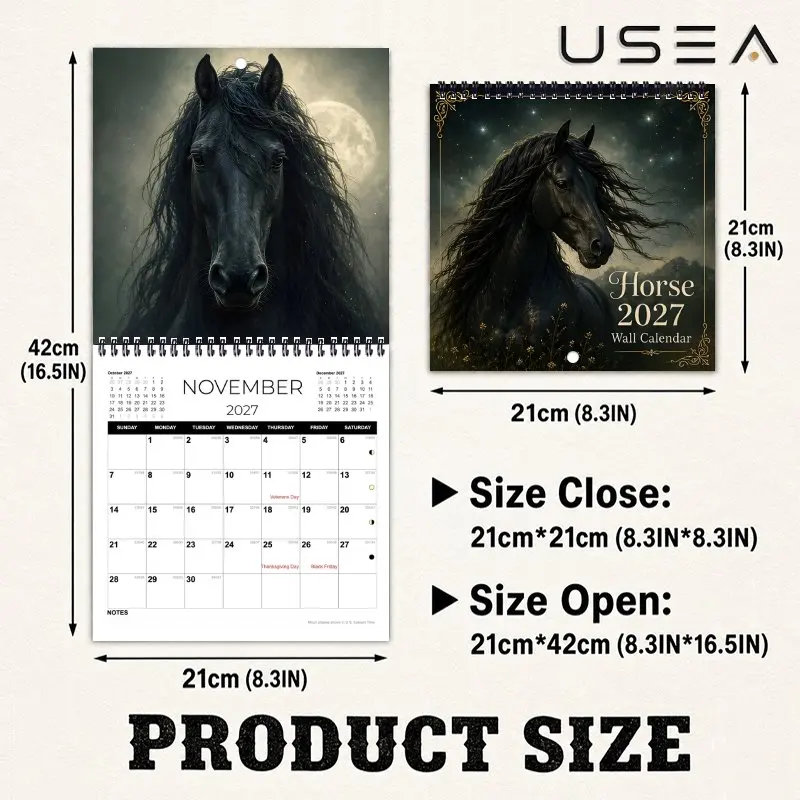 2027 Horse Wall Calendar,12-Month Monthly Planner & Yearly Organizer, Habit Tracker, Celestial-Themed Christmas New Year Gift
