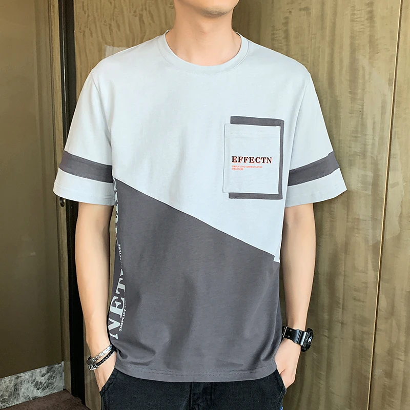 男性用ラウンドネック韓国スタイルTシャツ,各種シャツ,時計,耐久性のある色,ファッショナブルな夏服