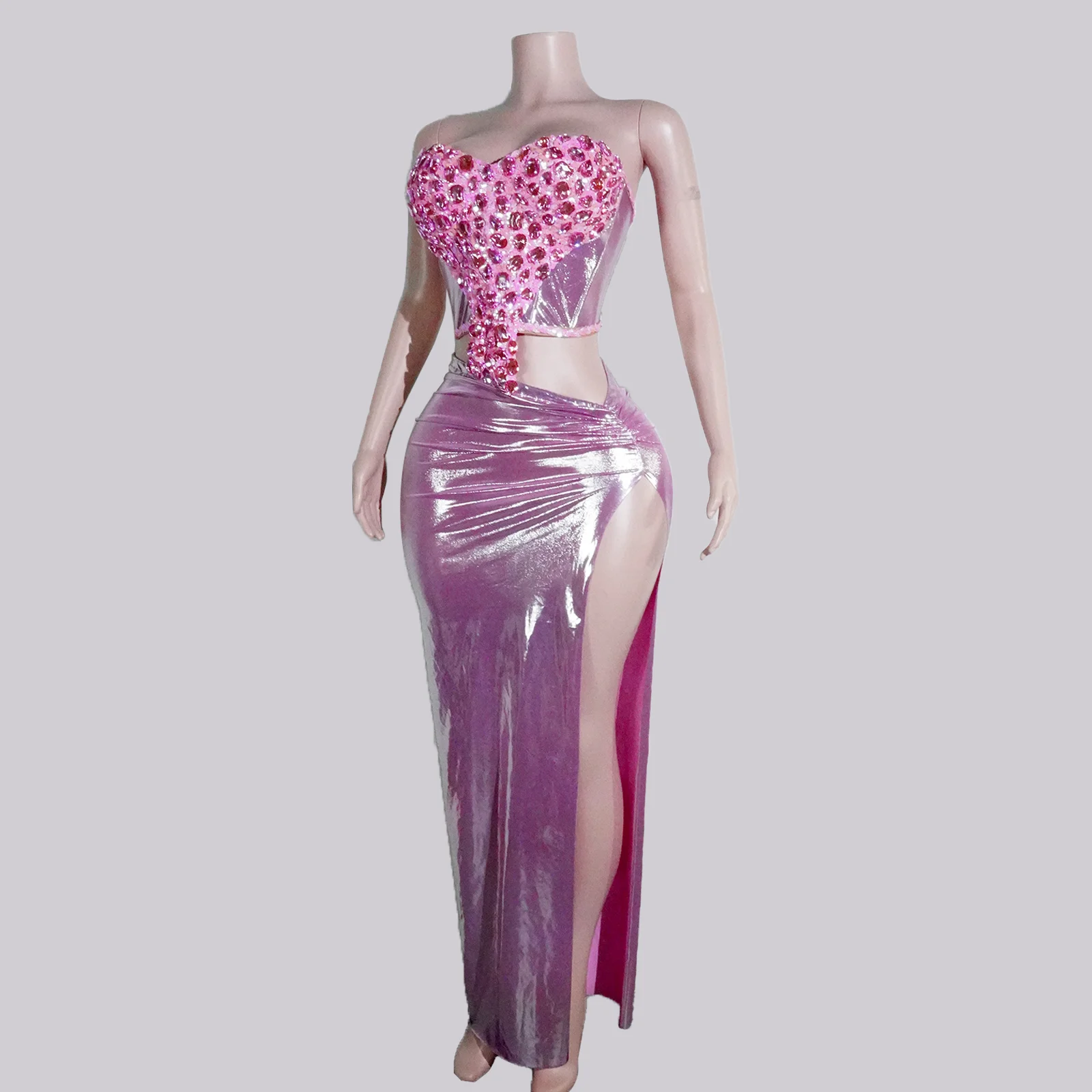 طقم علوي مثير للسيدات موديل 2025 مزين بالترتر الوردي اللامع مكون من قطعتين للاحتفال بعيد الميلاد والنوادي الليلية أداء الراقصة ملابس المسرح #2