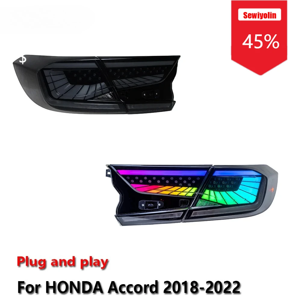 

Sewiyolin Car LED Tail Light Assemblies For HONDA Accord 2018-2022 RGB 10th Auto Fog DRL Brake Turn Signal Lamp Plug and Play