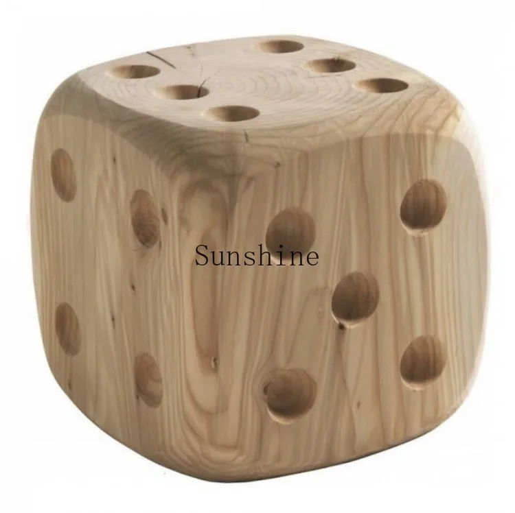 Creative furniture Nordic personality modern special-shaped low stool dice wooden pier chair wabi-sabi