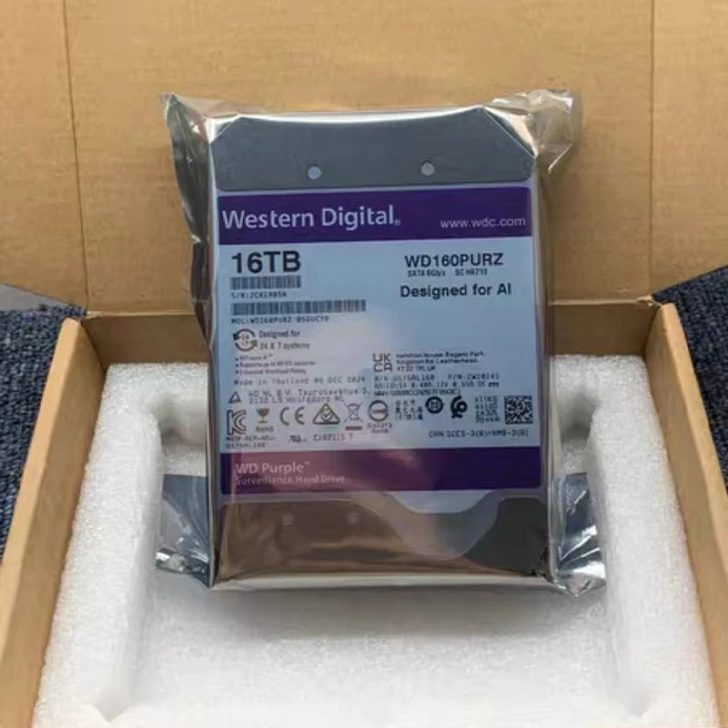 قرص صلب WD-16TB (WD160PURZ) 3.5 بوصة SATA 7200 دورة في الدقيقة لمحرك الأقراص الصلبة للمراقبة Ai