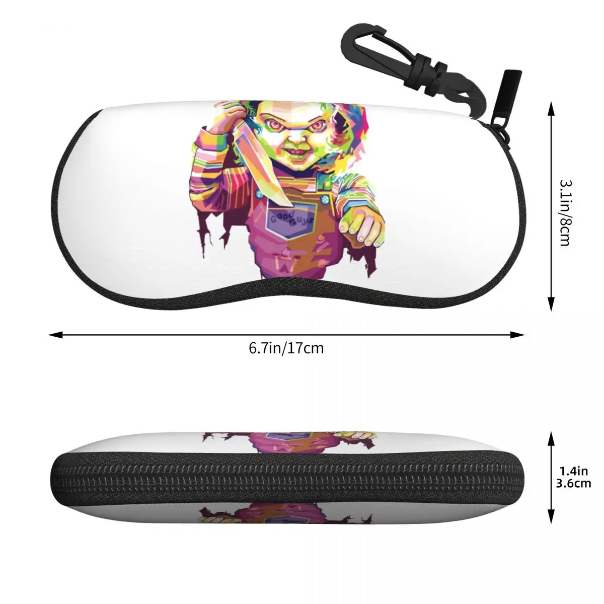 Custom Horror Chucky In Vector Art Style Sunglasses Soft Case Neoprene Zipper 80s Childs Play Shell Eyeglass Case Protective Box