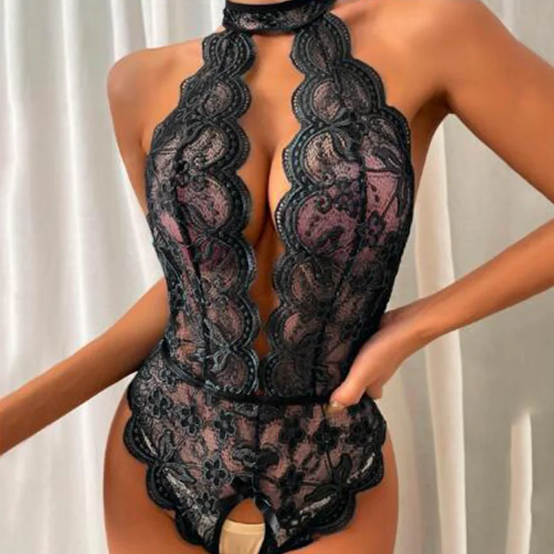 Teddy Erotic Lingerie For Women Lace Open Bra Crotchless Sleepwear Sexy Underwear Plus Size Transparent Bra Bodysuit Clothes Sex