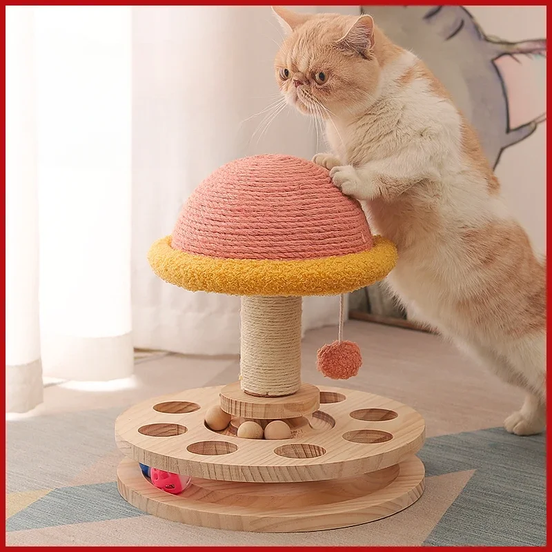 Cat toys, solid wood turntable, sisal cat scratching column, vertical cat scratching board non-dandruff