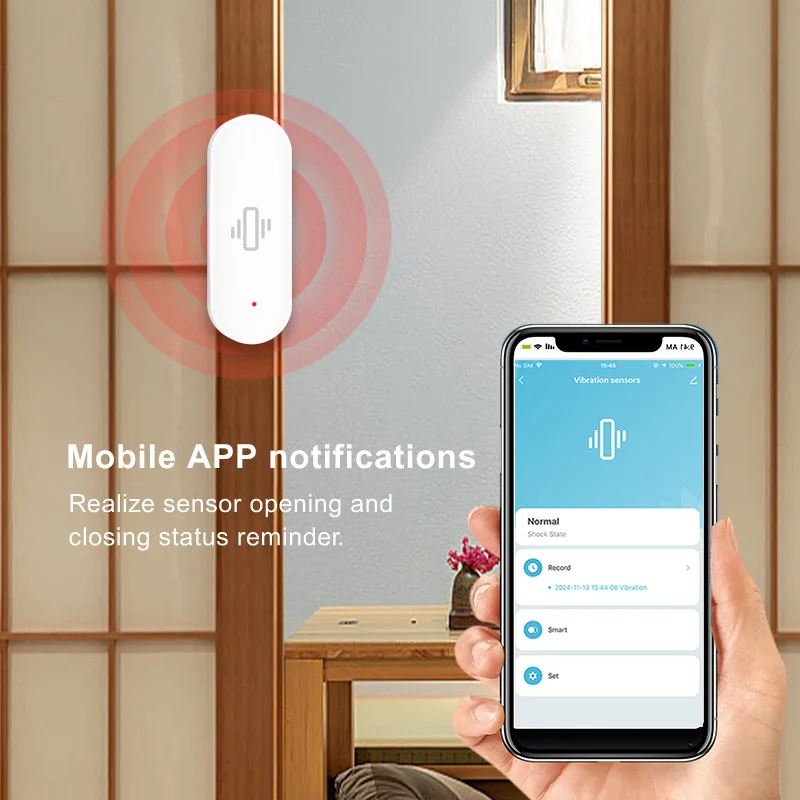 TUTA/Smart Life Compatible Vibration Sensor Responsive Motion Detection Alerts with Historical Data Recording Capability