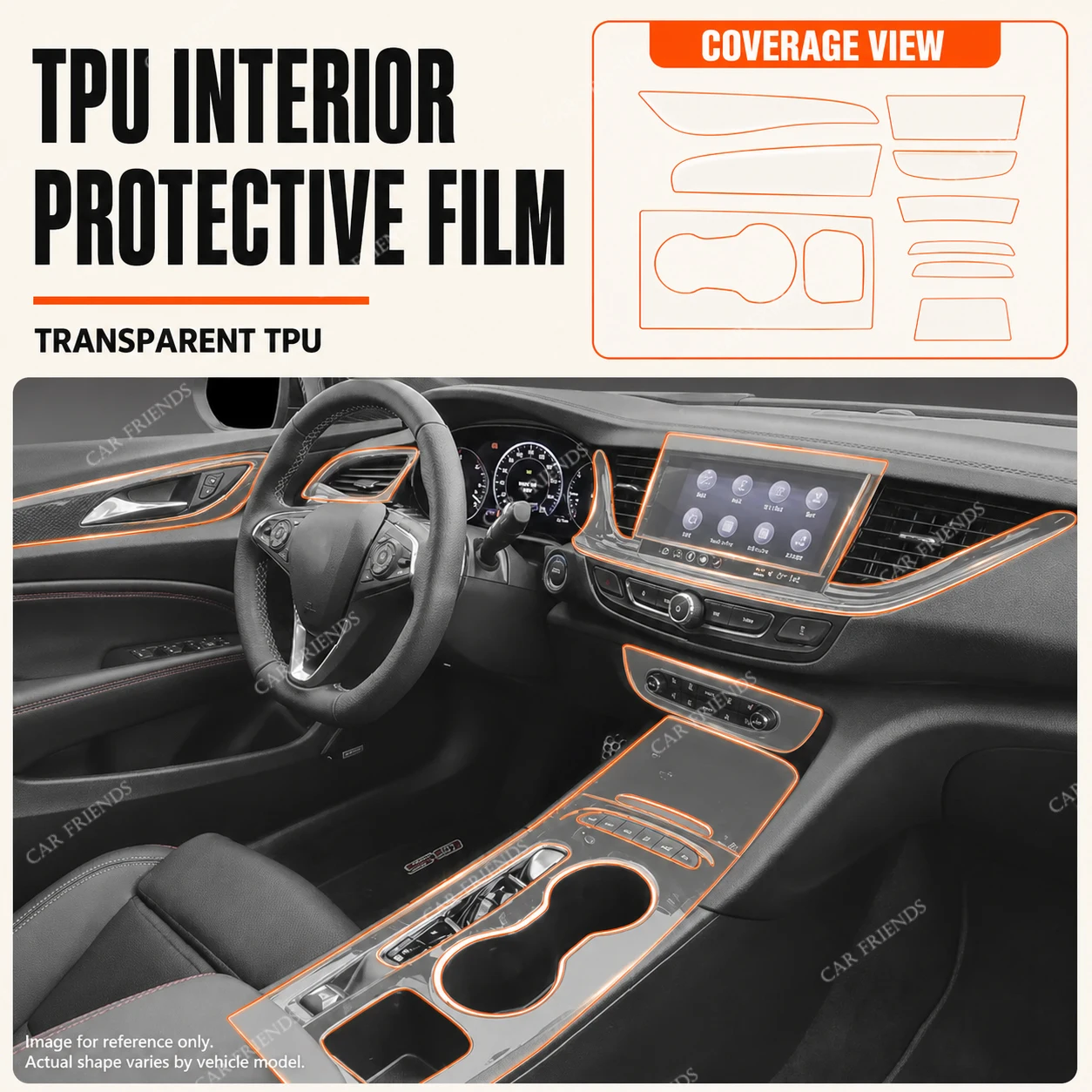 For Buick Regal GS 2017-2021 Transparent TPU Interior Protective Film for Screen, Gear Panel, Door Panel