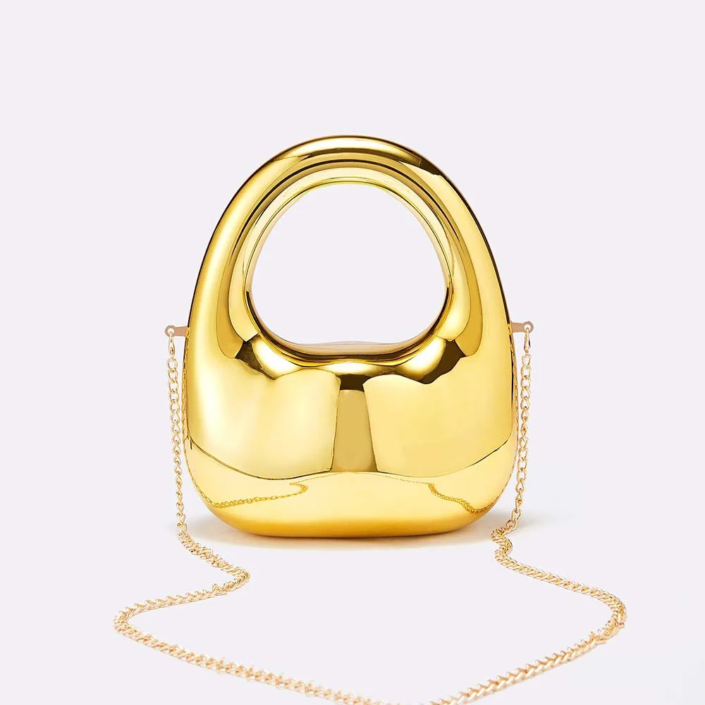 

Luxury Designer Shoulder Bags Moon Bag Party Wedding Round Acrylic Shiny Clutch Purse Golden Evening Bag Purses And Handbag