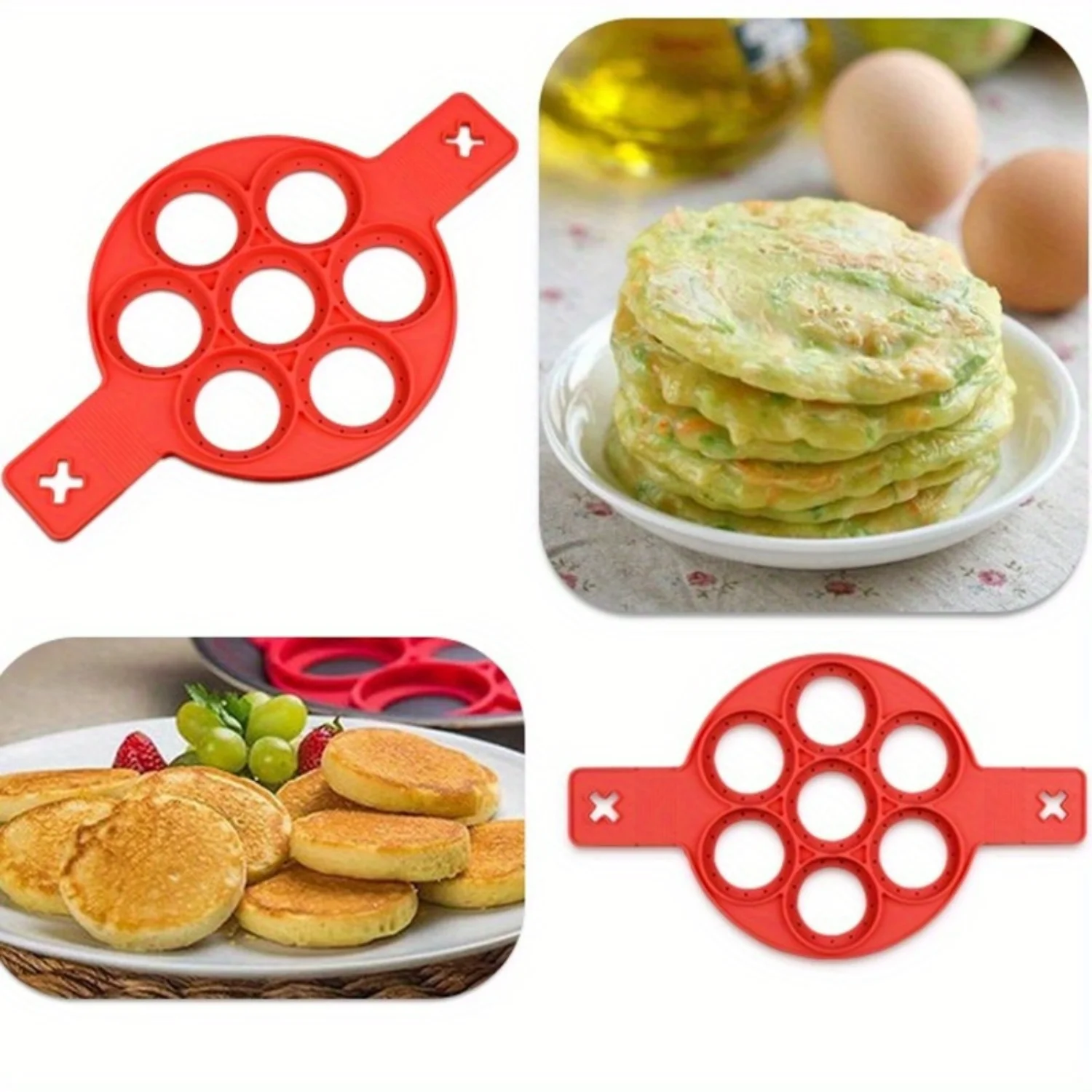 

7-Hole Silicone Pancake Maker - Family Cooking Must-Have with Nonstick Surface for Perfect Pancakes, Multiple Shapes, Egg Molds,