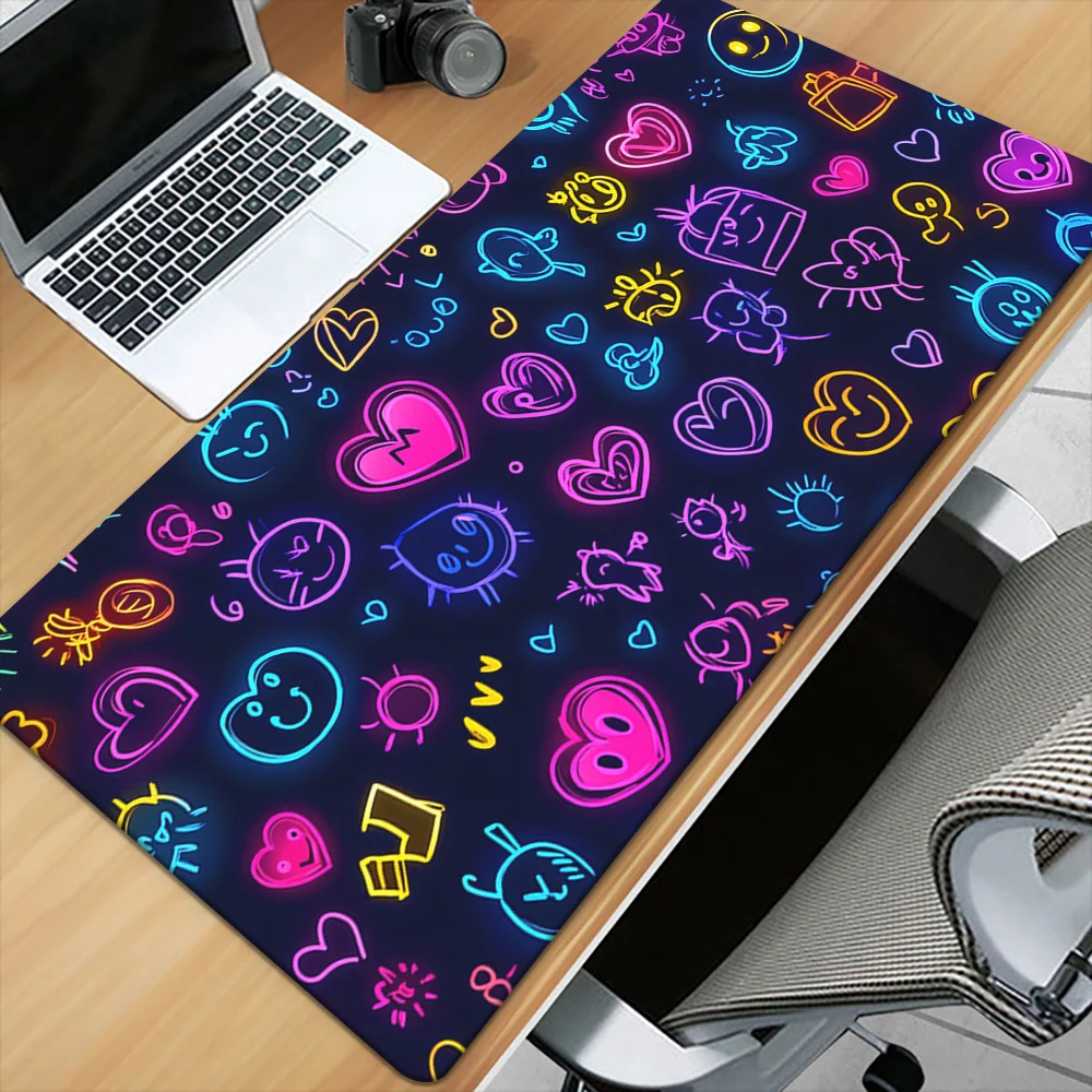 

Neon Heart Star Print Mouse Pad Gaming Desk Mat Non-Slip Rubber Base Large Mouse Pad for PC Laptop Keyboard Office Gaming Desk