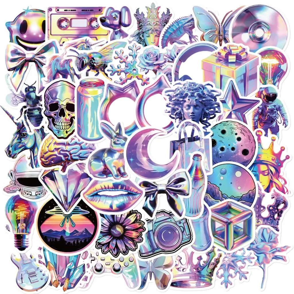 50PCS Cool Psychedelic Laser Mystery Cartoon Stickers Graffiti For Kids DIY Notebook Phone Motorcycle Laptop Car Sticker Toy