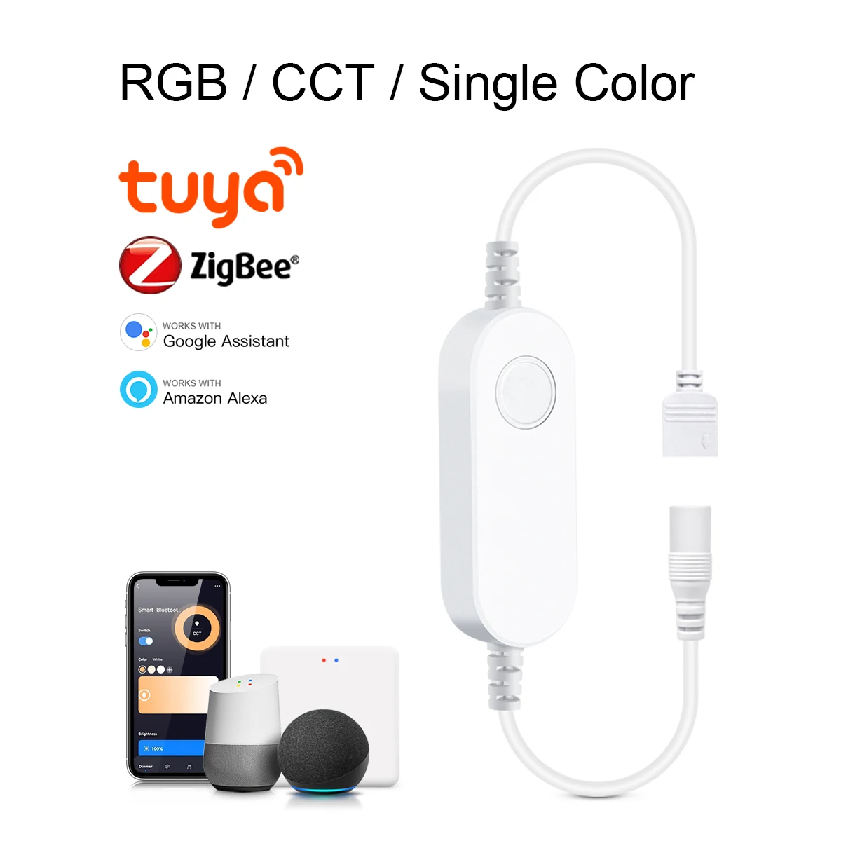 DC12V-24V Tuya Smart Zigbee kontroler LED współpracuje z Alexa Google Gateway Bridge SmartThings, jednokolorowa taśma LED RGB CCT