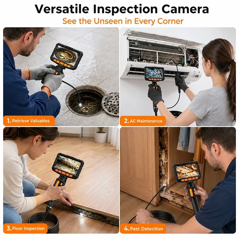 4.3/5 Inch IPS Screen 360° Articulating Industrial Endoscope 6.0mm HD 1080P Borescope Camera 6 Adjustable LED IP67 Waterproof