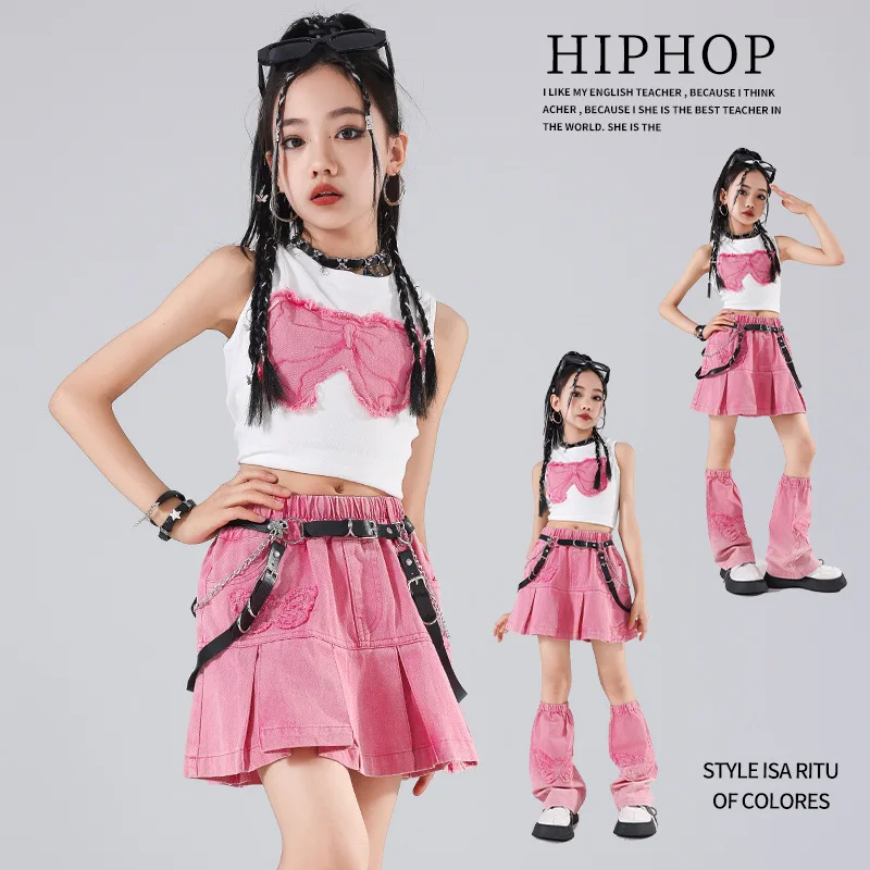 Jazz Dance Kostüm Mädchen Street Dance Performance Set Rosa Hip Hop Dance Show Outfits Kinder Kpop Catwalk Show Set