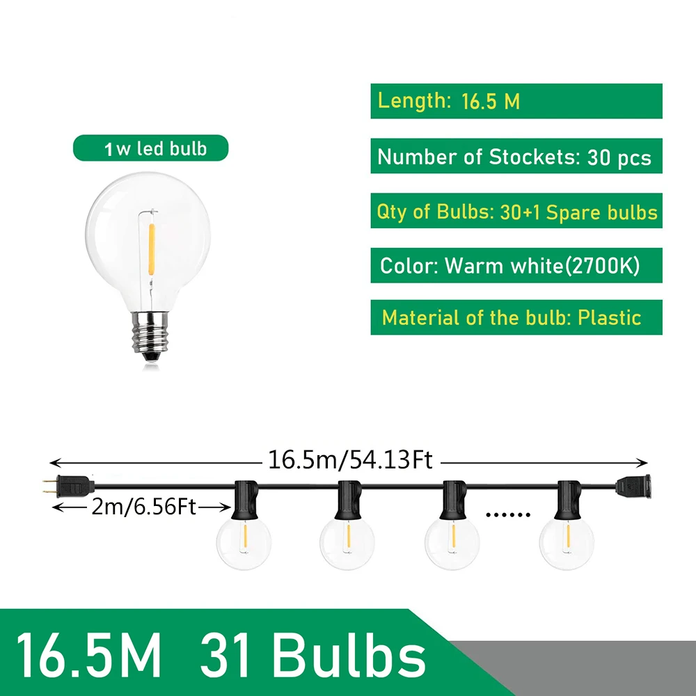 G40 Outdoor Lichtslingers LED Party Garland Dimbare Globe Lampen Fairy Lamp Voor Straat Patio Tuin Camping Terras Decoratie