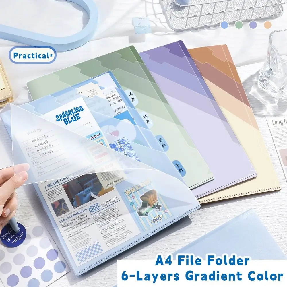 Multifunctional 6-Layer A4 File Folder Gradient Color Thickened Data Storage Booklet Large Capacity Document Organizer Students