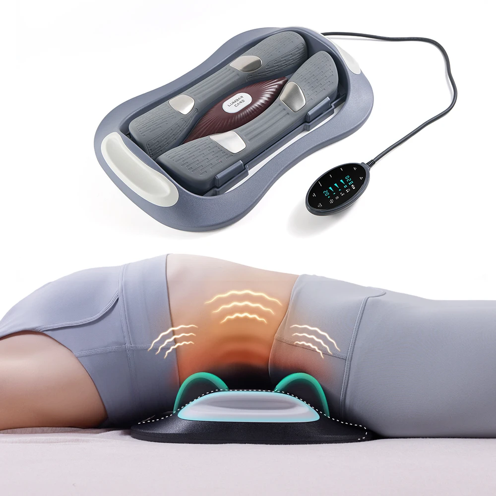 4-in-1 Electric Waist Massager Lumbar Traction with Heat EMS Pulses for Pain Relief Timing Control 15-Minute Cycle