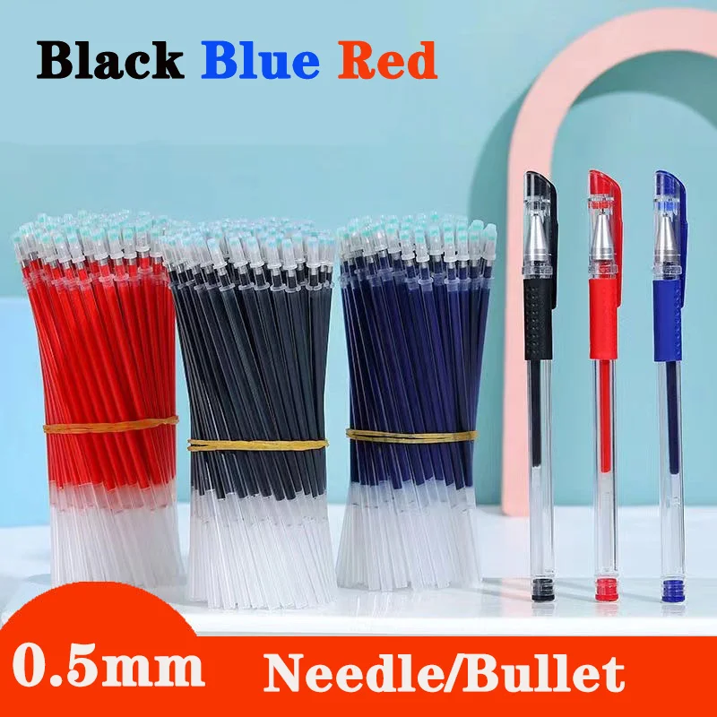 54/9pcs Gel Pen Fine Point Pens Ballpoint Refill Needle Tip 0.5mm Black Blue Red School Rods For Office School Stationery