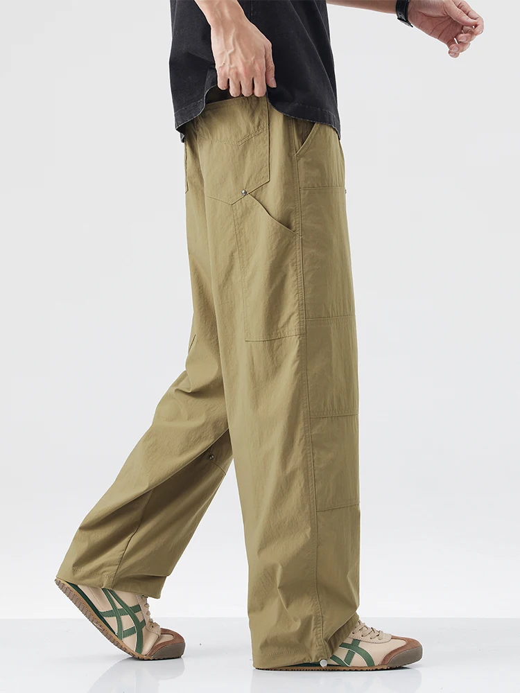 الربيع الصيف الرجال السراويل عارضة الثقيلة Waed الأمريكية الرجعية تنوعا السراويل الطويلة الأزرق تصميم مستقيم الساق كيت التفاصيل