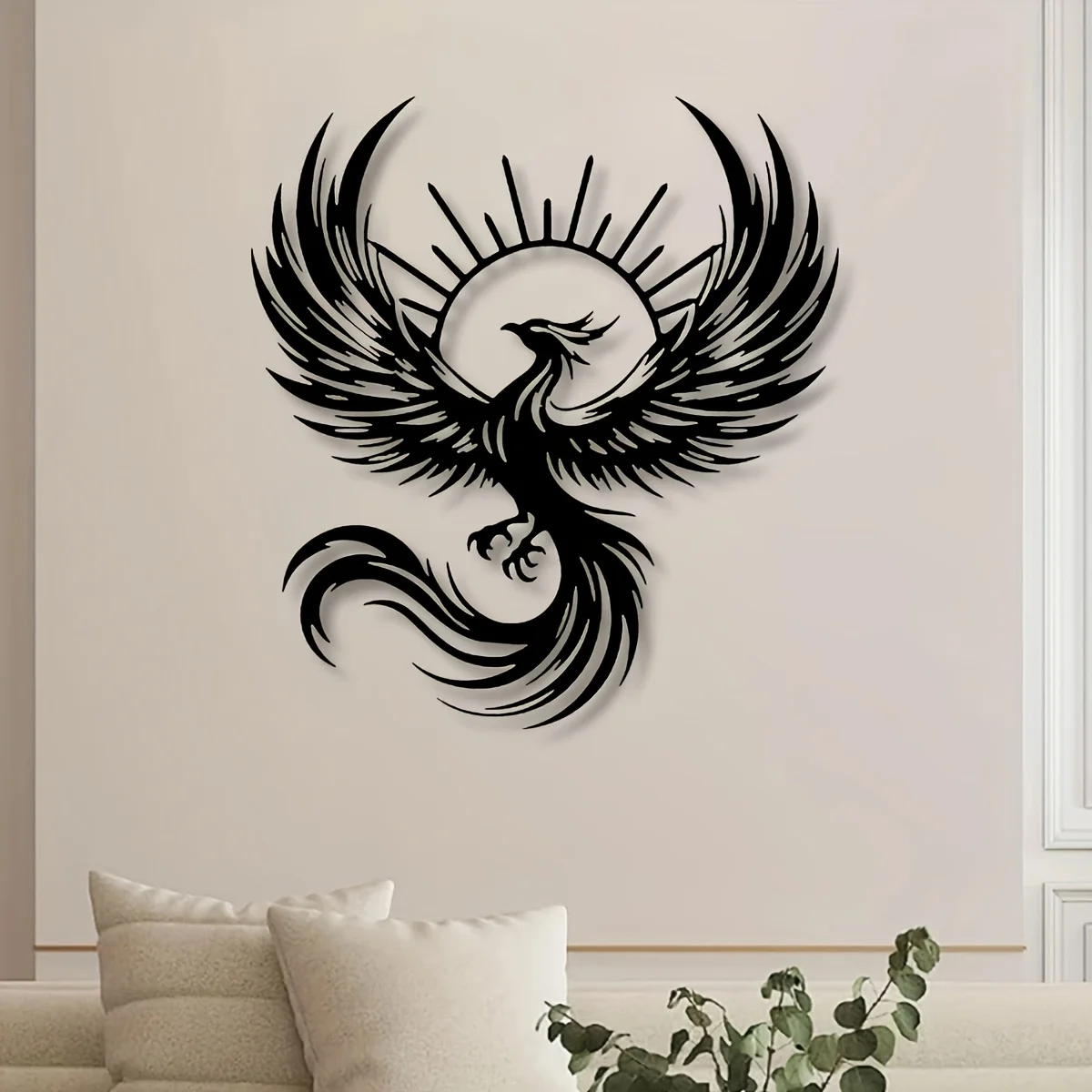 CIFBUY Metal Wall Art Sun Phoenix Iron Craft 2D Flat Noble Bird Gorgeous Sunlight Living Room Garden Balcony Housewarming Gift E