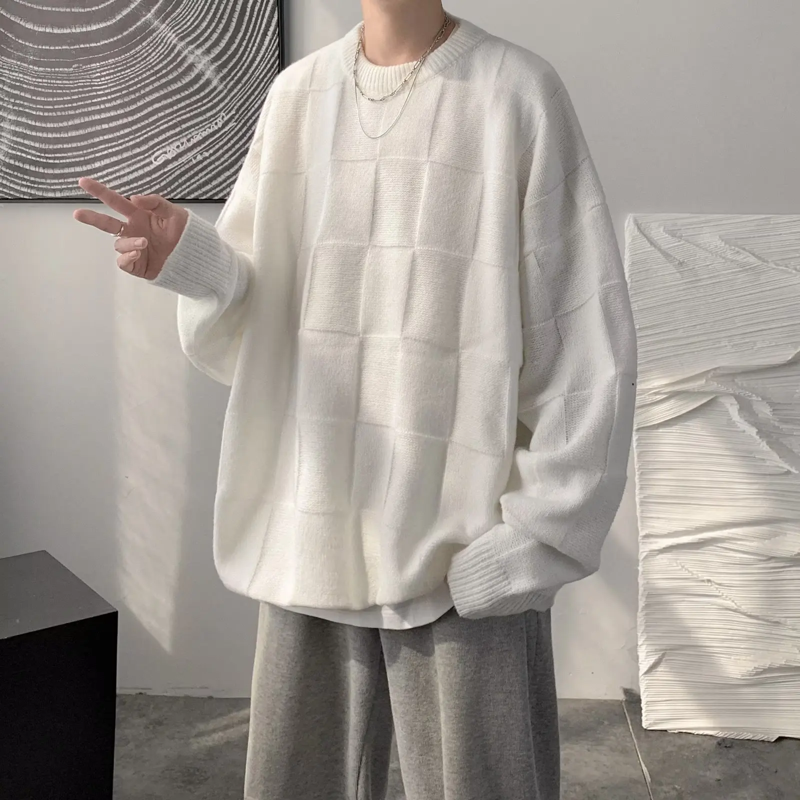 الخريف الشتاء الرجال سترة فضفاضة تناسب ثي طويلة Sve العلوية محبوك ألياف البوليستر عادية طويلة Sve جولة Ne