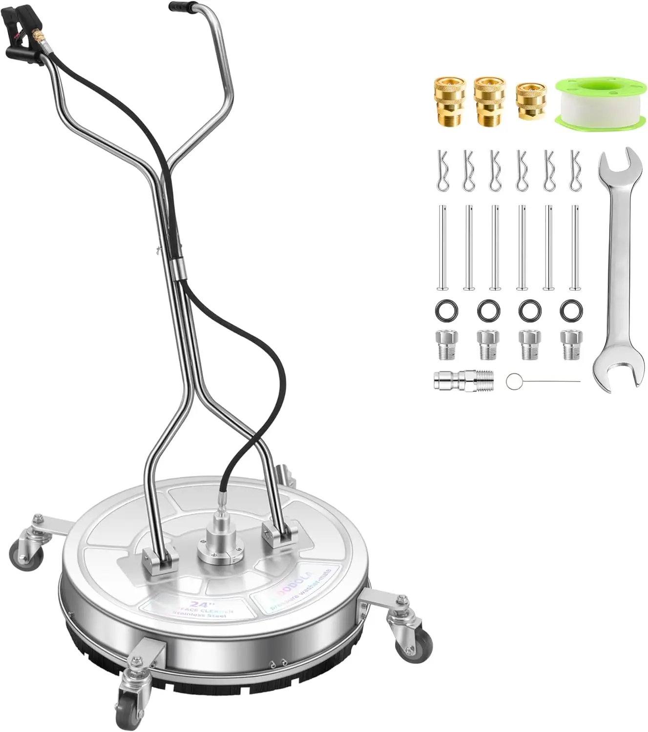 

24 Pressure Washer Surface Cleaner with 4 Wheels Stainless Steel Dual Handle Surface Cleaner for Pressure Washer Attachment