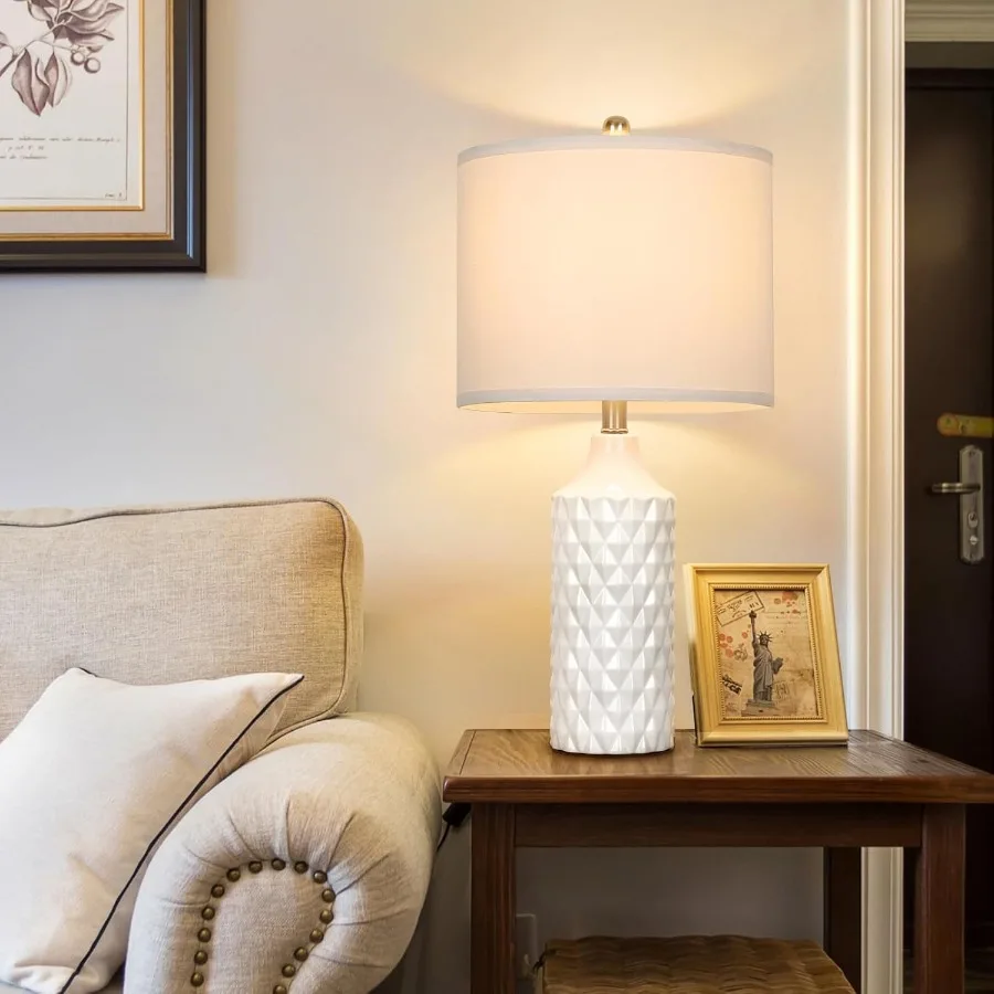 Ceramic Table Lamps Set of 2 White Modern Bedside 25" Nightstand Lamp 3-Way Dimmable Lamp for Bedroom Living Room Farmhouse Sid