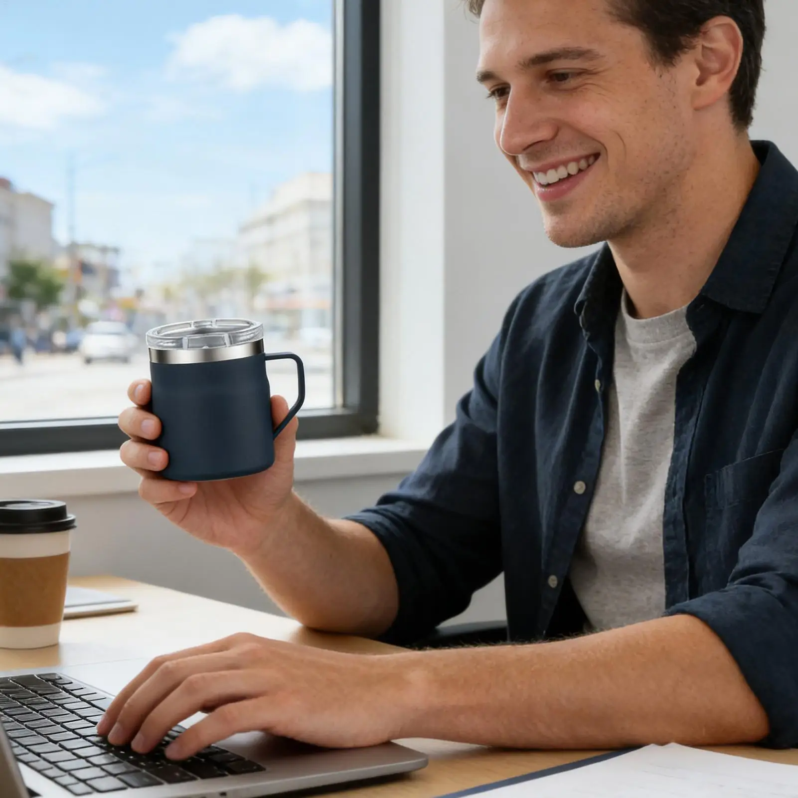 

Stainless Steel Coffee Mug 450ml Portable Drink Container Outdoor Travel Mug For Office Students Drivers Gym Daily Commute